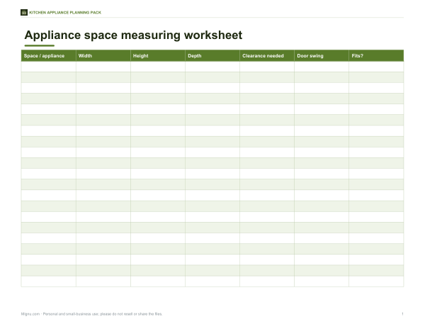 Preview of Printable Microwave Size Worksheet
